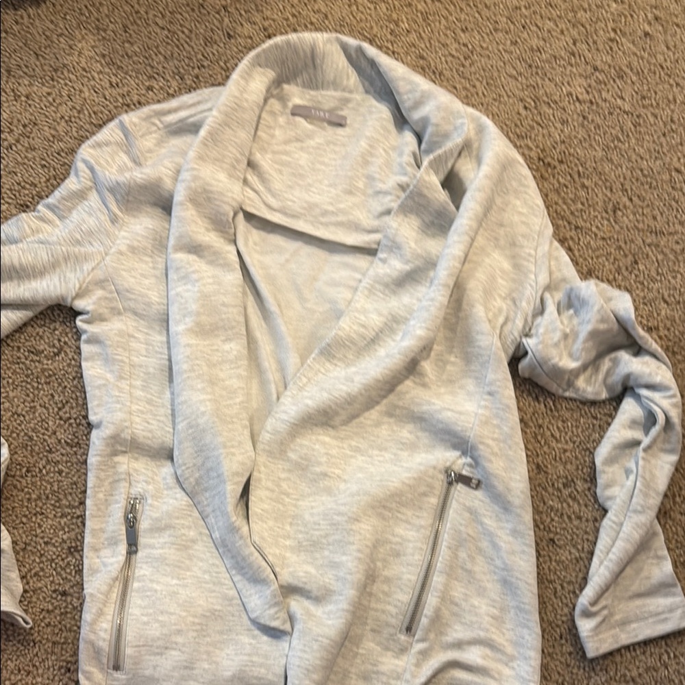 TART Light Gray Open Front Jacket with Zipper Pockets